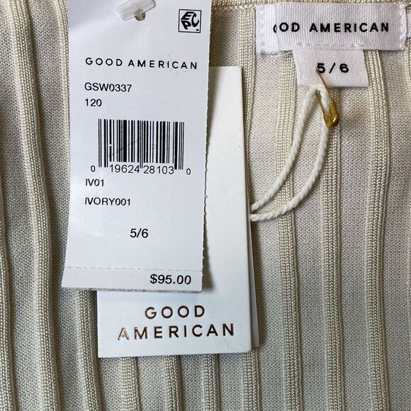 GOOD AMERICAN Ribbed Collared Sweater Ivory Size 5/6 Med New With Tags GSK0121 - Picture 5 of 5